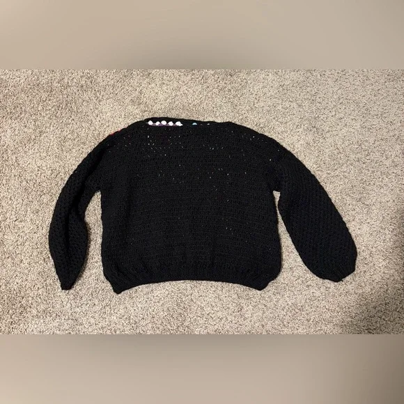 Black Crochet Granny-Square Crewneck Sweater - Picture 2 of 3